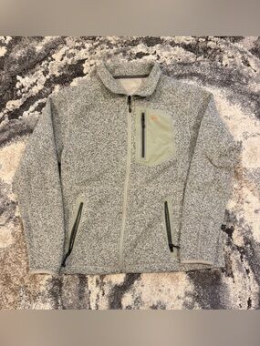 Cabela's Light Gray Heather Zip-Up Fleece Jacket with Chest Pocket Large
